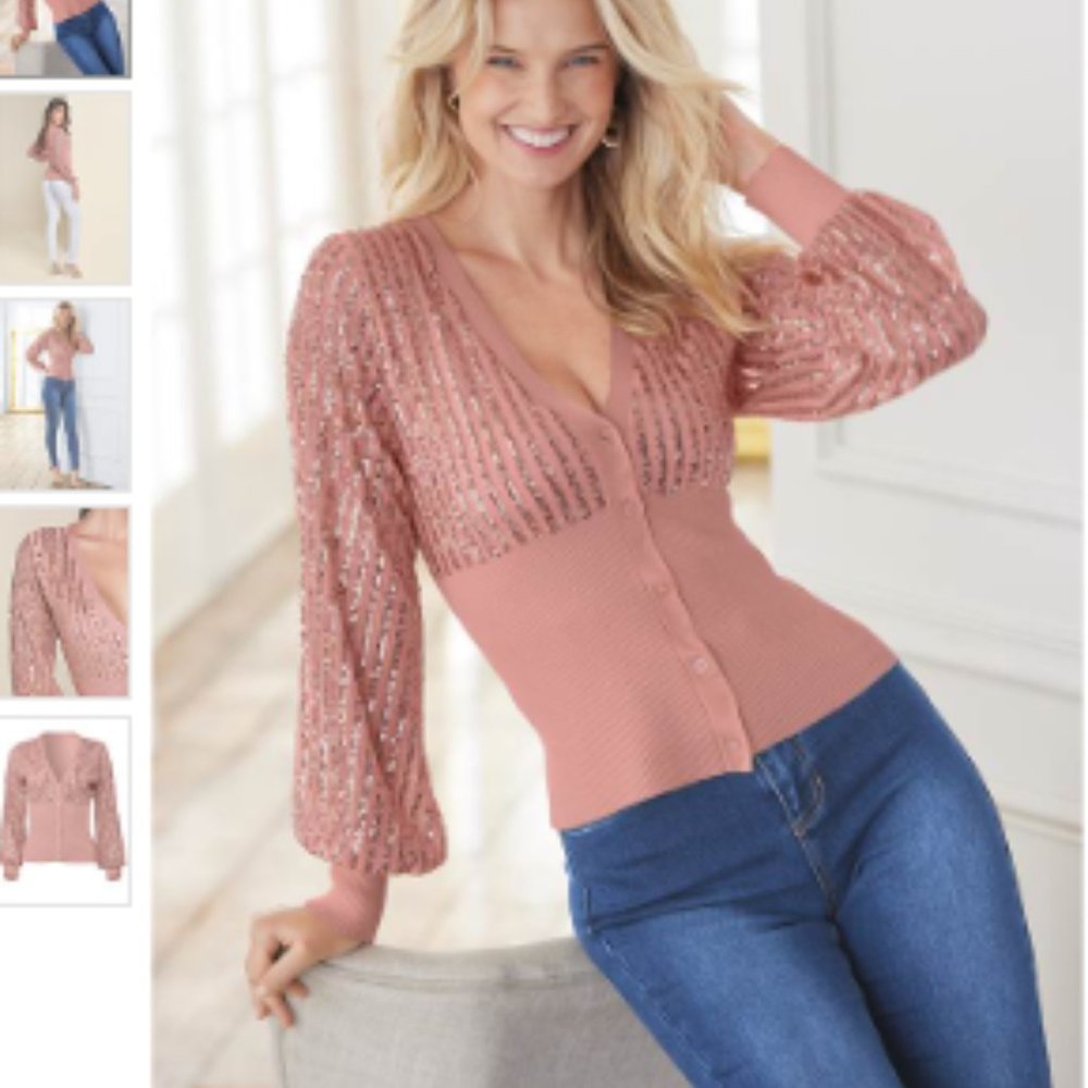 Venus Medium Salmon Colored Sparkle Sweater NEW  Sw1